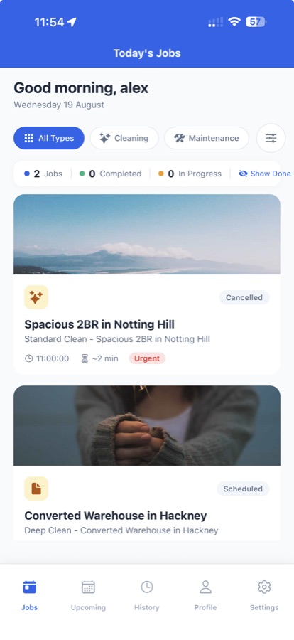 Sorted BNB iOS app — today's tasks screen